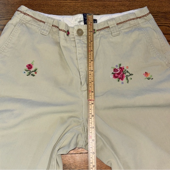 Gap‎ Khaki Y2K Bohemian Clean Cut Floral Embroidered Capri Pants Women's sz 6 - Picture 12 of 16